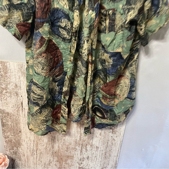 Vintage Metro Express Silk Short Sleeved Button Down print shirt size large - Picture 2 of 6